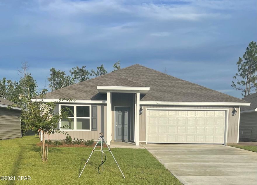 The Cali floor plan has two bedrooms just off the foyer with a shared bath. The kitchen is open and spacious with plenty of cabinetry, a corner pantry, and a center island with a sink and dishwasher. The standard appliances include, a stove, microwave and dishwasher. Bedroom 1 is just off the large living area and has a dual sink vanity, a large soaking tub, separate shower and a walk-in closet. Additional features include vinyl flooring throughout the common areas, carpet in the bedrooms, and nickel hardware on interior doors. Pictures, photographs, floor plans, elevations, features, colors and sizes are approximate for illustration purposes only and will vary from the homes as built. Home and community information including pricing, included features, terms, availability and amenities are subject to change and prior sale at any time without notice or obligation. For Move-In/Completion Estimates: Ready dates are estimates only. Timing of completion of construction and buyer move-in are subject to contingencies contained in home purchase agreement and governing jurisdictions issuance of a certificate of occupancy and may change due to forces majeures and other delays or disruptions outside the reasonable control of the Builder.