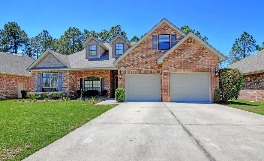 This quality built David Morgan home is located in the highly desired Hawks Landing neighborhood, next to Bay Haven Charter Academy. This gorgeous home features an open, split bedroom floorplan with 3 bedrooms, 2.5 baths and a 12x24 BONUS room over the garage, oversized travertine tile, crown molding, large baseboards, 10 ft ceilings, large windows, fireplace, 2 car oversized garage with painted flooring, outdoor fire pit and much more! HUGE kitchen offers granite countertops, island, custom cabinetry, undermount lighting, stone backsplash, and stainless steel appliances. The master bedroom has 3 walk in closets, garden tub, separate shower, and double vanity. LED lighting around front of home with 139 settings. All info/sizes approx. Convenient to Tyndall, shopping, and restaurants!