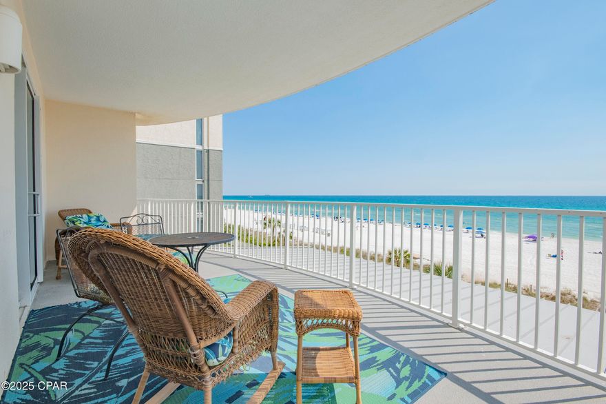 Welcome to your dream coastal getaway in the heart of Panama City Beach! This stunning 2-bed, 2-bath end unit in the sought-after Twin Palms condo building offers unbeatable views of the Gulf of Mexico from a spacious wrap-around balcony—perfect for watching dolphins play in the surf or catching one of those famous Florida sunsets. Located on the 4th floor with open parking just steps from your front door, this unit combines convenience, comfort, and privacy. Skip the busy elevators—you're only four flights of stairs from the sand and surf! Inside, you'll find a well-maintained, beachy retreat with an owner's closet, ideal for storage or making this your part-time home. The trash chute is located on the opposite end of the hallway, keeping foot traffic minimal and your environment peaceful. This unit is rental-ready, generating $32,000 in gross rental income last year—and that's with the owners enjoying it for monthly stays! Imagine the potential. You'll love the easy walk to nearby restaurants, museums, and entertainment, with Walmart just a minute's drive away. When you're not relaxing on the balcony or on the beach, enjoy the resort-style amenities including a beachfront pool, hot tub, sauna, and more. Whether you're looking for an income-producing investment, a personal beach retreat, or a bit of both, this condo delivers. Come experience why Panama City Beach is home to the world's most beautiful beaches, where turquoise water meets sugar white sand.