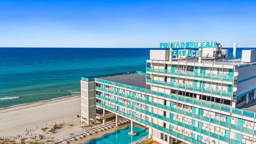 OWNER FINANCE AVAILABLE 
Enjoy stunning sunset views from the west side of the iconic Fontainebleau, where the Gulf of Mexico feels right at your doorstep--there's simply no property closer to the water. This beautifully updated 4th-floor unit offers an unbeatable beachfront location paired with effortless coastal living.
The unit features a full bathroom and a convenient kitchenette, thoughtfully refreshed with new kitchen cabinetry, a new sink, and updated bathroom flooring. Designed with simplicity and ease in mind, this condo is easy to maintain, making it ideal for a lock-and-leave beach retreat or second home.
The building offers elevator access, onsite laundry, and a reserved parking space for added convenience. Owners and guests enjoy access to a resurfaced pool (2020), an exercise room, and an owners' lounge on the 5th floor with panoramic Gulf views--perfect for unwinding while watching the sun dip below the horizon.
The HOA covers electricity, water, sewer, cable, Wi-Fi, and trash, allowing for straightforward, worry-free ownership with fewer monthly variables to manage.
Located just under a mile from Pier Park, you're minutes from shopping, dining, and entertainment while still enjoying a peaceful beachfront setting. Whether you're looking for a personal getaway or a second home by the sea, this property delivers location, convenience, and classic coastal charm