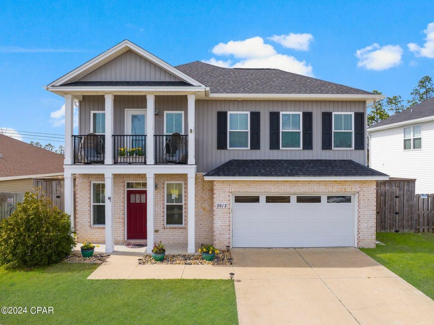 CURRENTLY UNDER CONTRACT, SELLER WILL CONSIDER BACKUP OFFERS
Welcome Home to 2612 Paige Circle, this MUST SEE Fully Furnished 4 Bedroom 2.5 Bath plus bonus room, is located in The Pines Of Lynn Haven subdivision. This craftsman style home was built by one of the areas most prestigious builders, Ben Wortman Construction. The open concept first floor is perfect for entertaining. The kitchen has custom cabinets, Quartz countertops, and all Stainless Steel appliances. Traveling upstairs, the home offers a split floor plan, with the Primary bedroom being on the opposite side of the house from the guest bedrooms. The bonus room is perfect for a reading area, or play room. The yard is beautifully manicured and landscaped and is completely fenced. Conveniently the Lawn Sprinkler system is set up with the neighborhood reclaimed water supply. This no HOA Neighborhood is centrally located near Bay and North Bay Haven, and zoned for Mosley High School. This home is in immaculate condition, and being sold furnished, its essentially turn key! The Home's location  qualifies for USDA financing.  Schedule your showing today.