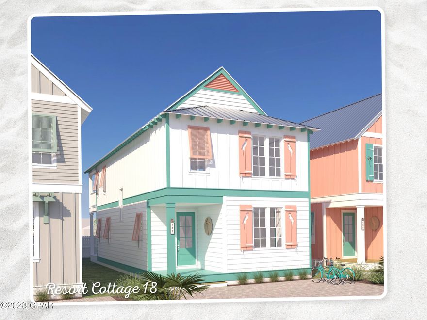 Don't miss your opportunity to enjoy everything the Margaritaville lifestyle has to offer!  This home is new construction with 5 bedrooms and 4 ½ baths.  Located in the exciting new Margaritaville Beach Cottage Resort, homeowners and their rental guest will have a hard time deciding what to do first; you can relax in the huge resort pool, take a trip around the 425 ft long lazy river, ride down one of two waterslides, soak in the sun on the 580 feet of dedicated beach, play pickleball, have a margarita and cheeseburger brought to you poolside, games on the lawn, outdoor movies and much, much more. 



This Breeze two story floorplan features 2,130 sf of heated/cooled space perfectly designed to fit your every need. On the first level, you'll find the open concept living, dining and kitchen area with direct access to the patio.  There is a downstairs primary bedroom and full-sized en suite bath, as well as an additional half-bath on this ground floor level.  On the second level you will enjoy a second spacious primary bedroom with ensuite bath, 3 additional guest bedrooms plus two more bathrooms and a laundry area.

 This home features Frigidaire Professional Appliances, 36" gas range, quartz countertops, maple cabinets and luxury vinyl plank flooring throughout.  Our carefree customization plan allows you to select from one of three custom curated Margaritaville Design Finish Collections providing everything needed to make your home move-in ready, including, interior finishes, furniture, housewares, and more.  Once you make your selection, sit back, relax and we'll take care of the rest.

A 15% minimum deposit is due after signing and the remainder due at closing. We are using a builder contract which will be provided for your review along with all association and club documents.

Buyer should verify all measurements if important. 

This resort will be the premier beachfront resort destination in Panama City Beach, offering all the amenities and services of a full-service resort with the privacy and luxuries of a single-family home.  Hurry and do not miss this opportunity, only a few Resort Cottages remain!