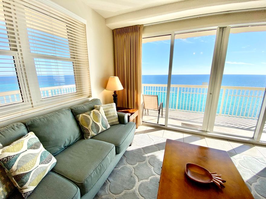 West End! Gulf Front 3 Bedroom/3 Bath with East facing Wrap Around Balcony.  Located in one of the most Family Friendly resorts on the beach....Celadon Beach Resort.  

Each bedroom has it's own full bathroom. 

Water heater replaced in 2016, new French Door Stainless Refrigerator in 2017, HVAC replaced in 2014, New washer/dryer this year.  

Resort features include... 283' Gulf Frontage, 2 Pools with Hot Tubs (one Gulf Front), Fitness Center, Tennis Court, and Climate Controlled Walk-Over.  Celadon is currently undergoing a beautification project including all new LED lighting and exterior paint.