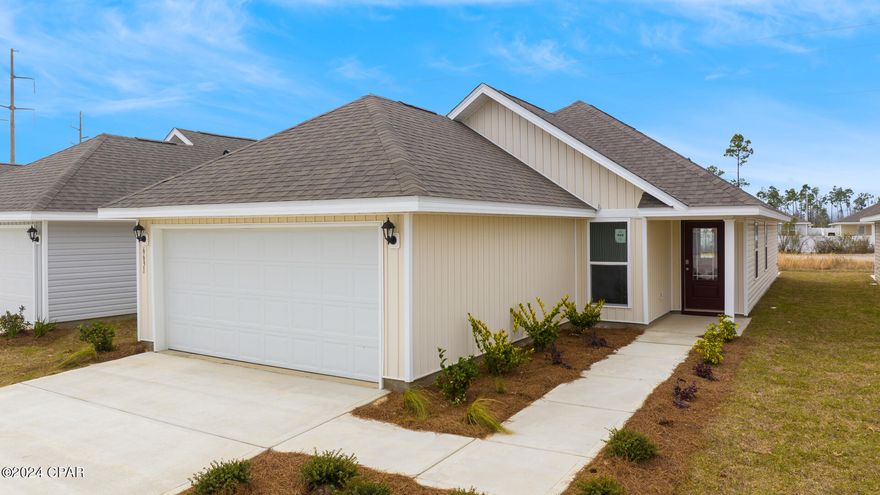 New construction in Liberty. This Celeste floor plan is located on lot 25 at 6631 Atkins Road. This 3-bedroom 2-bathroom, 1403 square foot home is an open concept floorplan. The primary bedroom and bathroom are located off the entry at the front of the home. The primary bathroom has double sink vanity, large shower, and a huge closet. Proceed down the entry hallway passing the laundry area as you enter into the kitchen, dining, and family area. The kitchen offers a breakfast bar with space for seating. On the opposite side of the home from the primary bedroom upfront, there are two spacious secondary bedrooms separated by a shared bathroom. This home includes standard appliance package that includes a smooth top range, dishwasher and microwave as well as design features, EVP flooring, granite countertops and bright white cabinetry. Liberty neighborhood is conveniently located in beautiful Panama City off Star Avenue near 231. Located just 25 minutes from Tyndall Airforce Base, 20 minutes to hospitals, and less than 15 minutes to shopping, restaurants, and grocery stores you will be amazed at the convenience once you enter the winding entrance to this beautiful sanctuary. Liberty offers a 7,500 square foot community center with full gym, wellness rooms and much more. Additionally, behind the community center is a water wonderland with resort style pool, splash pads, and an outdoor grilling kitchen with seating.