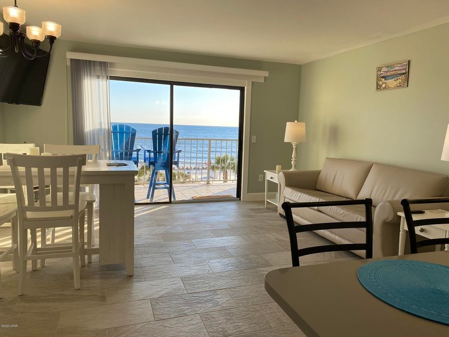 Unique Unit: Built-in coat rack/bookshelves as well as this is a rare 2Bath that boasts NEW: glass shower doors, matching towel racks/accessories, light fixtures, vanities and mirrors. 

Ceramic tile flooring throughout. Neutral and relaxing blue tones used in decor and paint. 

Hallway Bunks have been reinforced & have New mattresses & outlets. 

Master Bedroom has NEW King bedframe and Box springs/mattress with Gorgeous Plantation Shutters. 

Living Area NEW: custom sleeper sofa, kitchen table/chairs and washer/dryer.

Kitchen has full size refrigerator, dishwasher and oven with microwave, pantry & quartz countertops. 

Ecobee Thermostat & YALE Keyless Doorcode 

Not rented since remodel but turnkey ready for investors! HOAFee $438 month includes all utilities except electric