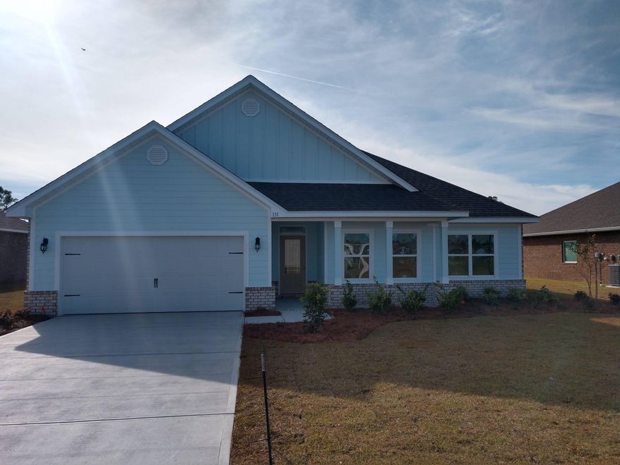 This Holly floor plan is under construction. This home has vinyl plank flooring throughout the common areas and plush carpet in each of the bedrooms. The walls

are orange peel texture and finished with quality paint, elegant interior doors have brushed nickel hardware and the ceilings are 9' throughout most of the home.

The living room and Master suite have trey ceilings. The kitchen opens to the large living room is perfect for entertaining. The appliances include a dishwasher,

stove and microwave. Beautiful cabinetry and a nice sized pantry allow for plenty of storage. The master bedroom has a large walk-in closet and a bath with dual

sink vanity, and separate shower and large soak tub. Smart home system, one year builder and 10 year structural warranty included. Fanning Bayou is a natural and secluded setting
surrounded by conservation habitat, yet within proximity to shopping, dining, and the new Panama City International Airport.
The neighborhood has a gorgeous pool house complete with a 5,000-sf pool, open and shaded lounge areas, entertainment
pavilion and green. Pictures, photographs, floor plans, elevations, features, colors and sizes are approximate for illustration
purposes only and will vary from the homes as built. Home and community information including pricing, included features,
terms, availability and amenities are subject to change and prior sale at any time without notice or obligation. For Move-In/
Completion Estimates: Ready dates are estimates only. Timing of completion of construction and buyer move-in are subject to
contingencies contained in home purchase agreement and governing jurisdictions issuance of a certificate of occupancy, and
may change due to forces majeures and other delays or disruptions outside the reasonable control of D.R. Horton, Inc.