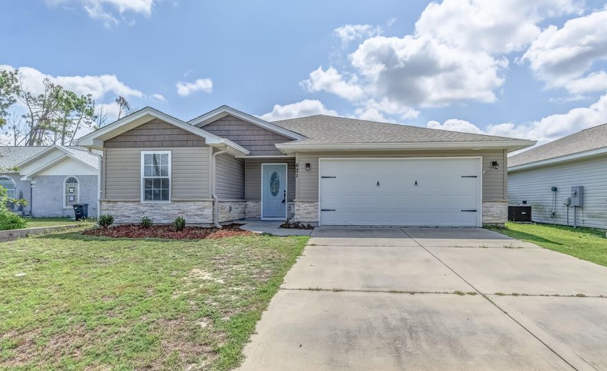 Cute as can be 3 bedroom, 2 bath home conveniently located close to Tyndall AFB! Tile flooring throughout all main areas and luxury vinyl plank in all bedrooms (no carpets). The kitchen offers custom cabinetry, stainless steel appliances and formica countertops. Master bedroom has a trey ceiling and en suite with double vanity, tub/shower combo and large walk in closet. Open floorplan, covered back patio, 2 car garage and much more!!! All sizes/info/measurements approx; please verify if important.