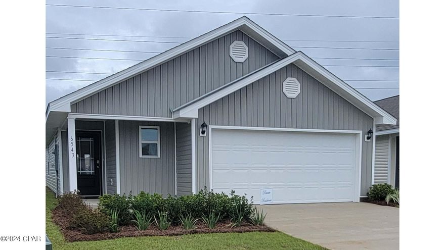 New Construction home in Liberty featuring the Jemison floor plan. This home is located at 6543 Atkins Road. This is a 3-bedroom, 2-bathroom home that is designed to optimize living space with an open concept kitchen overlooking the versatile family room. The well-appointed kitchen features an island with bar seating, oversized pantry and sleek stainless-steel appliances! Bedroom one is located at the rear of the home for privacy and has an ensuite bathroom with double vanity and spacious closet providing substantial storage space. A second bedroom and bath are located at the front of the home. Just off the kitchen the versatile third bedroom, perfect to meet your needs. Like all homes in Liberty, the Jemison includes a Home is Connected smart home technology package which allows you to control your home with your smart device while near or away. Liberty neighborhood is conveniently located in beautiful Panama City off Star Avenue near 231. Located just 25 minutes from Tyndall Airforce Base, 20 minutes to hospitals, and less than 15 minutes to shopping, restaurants, and grocery stores you will be amazed at the convenience once you enter the winding entrance to this beautiful sanctuary. Liberty offers a 7,500 square foot community center with full gym, wellness rooms and much more. Additionally, behind the community center is a water wonderland with resort style pool, splash pads, and an outdoor grilling kitchen with seating