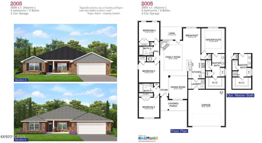 The 2005 floor plan features 4 bedrooms and 3 baths. 

The 2005 floor plan offers a split bedroom configuration, breakfast-bar kitchen with sight lines to the spacious family room and a master suite outfitted with an oversized walk-closet.