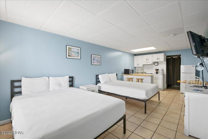 Desirable and affordable Studio Beach Condo. Right on the Gulf of Mexico. Beautiful unobstructed eastern views of the crystal white sand and Emerald waters of the Gulf. Excellant vacation rental investment or perfect vacation home, central to everything on Panama City Beach. Monthly HOA covers all ultilities. This unit is located on the 2nd floor just steps from parking, Pool and the Gulf., no need to use the elevators. Complex provides beautiful pool, sun deck, gym, Grills, Owners lounge, onsite laurndry and elevators.

Unit rents well.