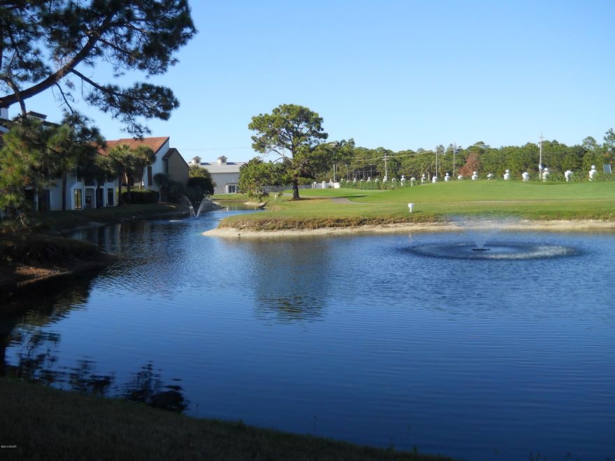 Very sought after ground floor unit in

a lovely setting. You will see the Back deck as you walk to the front door which is off of the Guest Bedroom.  The Front Porch is accessed by glass sliding doors from the living room and master bedroom.  It overlooks a lovely pond with fountain a a view of the golf course.  This unit offers a raised ceiling in the kitchen along with Stainless Steel appliances, New AC and New Hot Water Heater.  The furniture is very nice and the unit is very spacious with beautiful 18'' tile. Edgewater is the only full service Resort on Panama City Beach.
The amenities are many...11 pools, 10 of which are heated; 4 hot tubs;
Edgie's Corner Market which offers Starbucks and an Ice Cream Parlor;
Physical Fitness Center; Splash Pad, Adventure Zone; Poolside Bar; Golf; Tennis; Basketball; Tram Service; and the wonderful and popular Ocean's Restaurant which is Gulf Front.  There is much more to offer as well on this 110 acre Resort.  (age,s.f.approx)