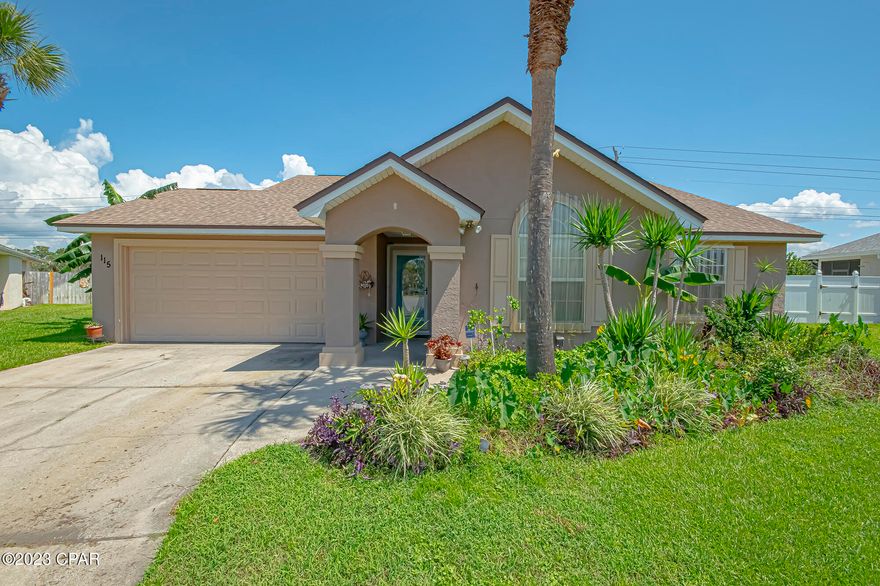 'CURRENTLY UNDER CONTRACT, SELLER WILL CONSIDER BACKUP OFFERS' This beautiful pool home is ready for your personal touch to transform it into your dream oasis. Conveniently located within walking distance of the beach and a short drive to the airport, Pier Park, restaurants, shopping, and entertainment, this home offers the perfect blend of coastal living and convenience. Whether you're an entertainer or someone who enjoys peaceful relaxation by the pool, this home has it all. The primary bedroom features a spacious ensuite with his and her walk-in closets, providing ample storage space. A gas log fireplace adds warmth and charm to the living room, which, along with the bedrooms, boasts stunning porcelain wood-look flooring. The fully equipped kitchen includes a flat surface stove, microwave, dishwasher, and refrigerator, as well as a large breakfast bar with stylish tile flooring. The HVAC system is new, ensuring your comfort year-round. For added peace of mind, all windows are equipped with hurricane shutters. This home, built by James Brown Construction, also features a sprinkler system with a well and fenced backyard. The 15X30 kidney-shaped pool, comes with a salt/chlorine system, making maintenance a breeze. Additionally, the neighborhood is golf cart friendly. Please note that all measurements are approximate, and if accuracy is important to you, we recommend self-measurement. Don't miss this opportunity to make this lovely pool home your own. FIBER OPTIC INTERNET AVAILABLE SOON.