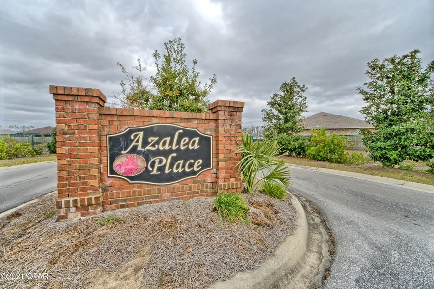 Azalea Place home, centrally located close to shopping, schools, etc..4 bed, 2 bath home featuring hardwood flooring in a large living room with crown molding, built-in cabinets next to fireplace and recessed lighting. Dining area and kitchen with solid surface countertops, stainless appliances and a large pantry. The master bedroom has a separate tub and shower, double vanity and his and her closets. The additional 3 bedrooms are spacious and located on opposite side of master. Exterior with covered porch, fire pit, and fully fenced backyard. Double car garage with built-in workbench, newer roof and sprinkler system are a few additional features. This one will not last, call today for your private viewing.
