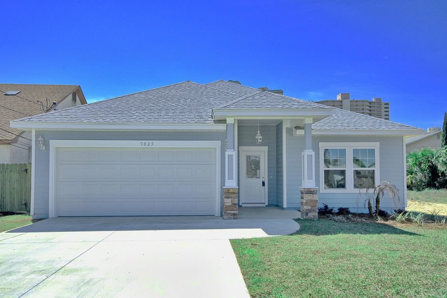 Move right in to this brand new, craftsman style home located in wonderful Panama City Beach! Comfortable and luxurious, this home offers three bedrooms and two baths with exquisite upgrades throughout. Enjoy a fabulous modern kitchen with beautiful granite countertops, upgraded stainless steel appliance package, ample cabinet storage with soft close doors, and convenient center island/breakfast bar. The main living area boasts a spacious open concept floorplan with tray ceiling allowing for generous natural light. Lush landscaping complete with sprinkler system further compliments this home. As an added benefit, there is no HOA associated with this neighborhood.