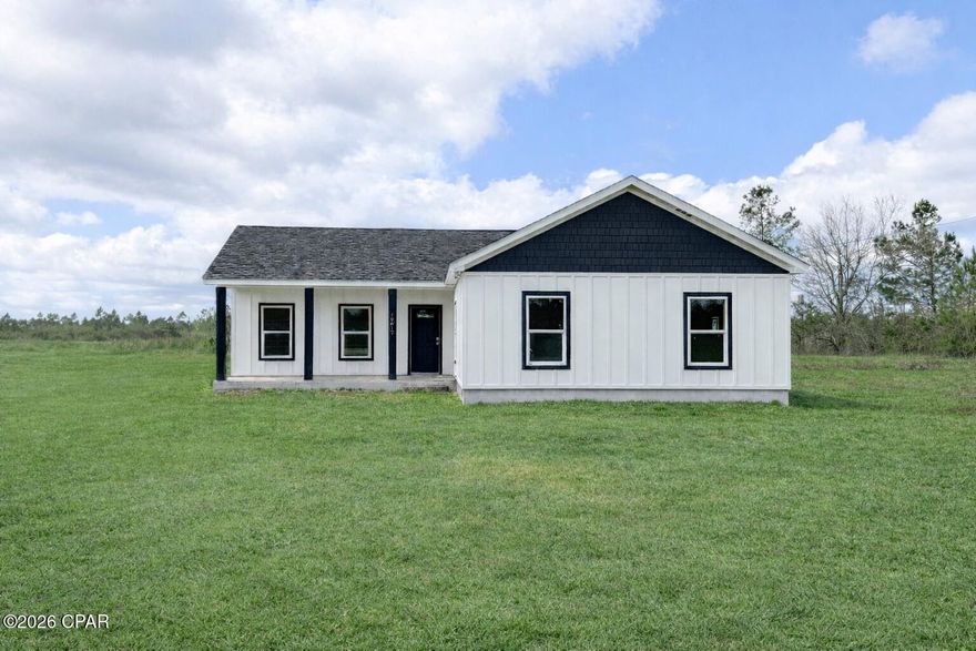 Welcome to this beautiful new construction ranch-style home situated on a fully cleared 1-acre lot in a peaceful country setting. This spacious home offers 4 bedrooms, 2 bathrooms, and an open-concept floor plan designed for comfortable modern living. The interior features 9 foot ceilings, luxury vinyl plank flooring throughout, recessed lighting, and stylish modern fixtures.

The kitchen and bathrooms are highlighted by attractive tile backsplashes, adding both style and functionality to the space. The open living area provides plenty of natural light and a layout that is ideal for everyday living and entertaining.

The exterior features durable Hardie board siding, offering long-lasting curb appeal and low maintenance. The cleared 1-acre lot provides ample space for vehicles, equipment, recreational use, or small livestock.

Conveniently located just minutes from Panama City and Panama City Beach, this home offers the privacy of country living while remaining close to shopping, dining, and area amenities. The property is also approximately a 5-minute drive to the new Publix shopping center featuring Starbucks, Marco's Pizza, McDonald's, UPS, and a Mexican restaurant coming soon, adding even more convenience to this great location.

Schedule your showing today to see all this property has to offer.