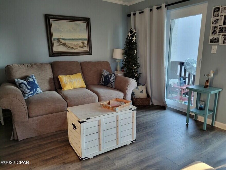 UNDER CONTRACT, TAKING BACK UP OFFERS.  Cozy, 1 bedroom, 1.5 bathroom beach front condo complex. Largo Mar is situated on the East end of Thomas Dr within a short walk or drive to St. Andrews State Park, Schooners, Shopping and much more. Known for being a peaceful, quiet, well maintained, family oriented complex, is what makes Largo Mar so desirable. , The gated community features an inground pool, hot tub, private deck overlooking ocean with picnic area and outdoor shower. This property makes great vacation rental income investment!