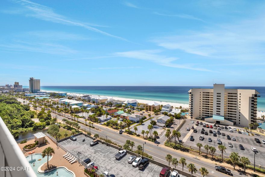 Fantastic GULF VIEWS from this 12th-floor unit at Laketown Wharf in Panama City Beach, Florida. The 8th stack is closer to the east end of the building, offering remarkable views from the living room, master bedroom, and large balcony of the sugary sands and emerald-colored waters of the world's most beautiful beaches.
This beautifully renovated 2-bedroom condo with a private bunk room creates three distinct sleeping areas. It is one of the most elegantly updated units on the market and has been well-maintained, having been used as a primary residence.
Sold fully furnished and rental-ready, the interior is highlighted by luxury vinyl plank flooring throughout, upgraded ceiling fans, and light fixtures. The kitchen features recessed lighting, updated plumbing fixtures, quartz countertops, a marble backsplash, stainless steel appliances, and white and blue cabinetry. The spacious master suite includes a king-size bed and sliding glass door access to the large balcony. The master bathroom features an oversized tiled walk-in shower, double vanities with quartz countertops, and an additional closet for ample storage. Windows with plantation shutters offer elegance and privacy, and a front-loading stacked washer and dryer are hidden behind the bunk room barn door. A new water heater was installed in 2020 for peace of mind.
Enjoy resort-style living with many shops on the ground level, along with the 52,000 sq. ft. of lakefront boardwalk and a nightly fountain and light show. Also, home to Juan Taco, the best taqueria in PCB! Reasonable HOA fees include water, sewer, cable/TV, and pest control, plus amenities such as gated beach access, 5 community pools (1 heated year-round), a kids' playground, hot tubs, mini-golf, Splash Bar & Grill, a fitness center with gulf views, 2 covered parking garages, and a dedicated gated beach access right next to Pineapple Willy's. All information is deemed correct; buyers should verify if important.