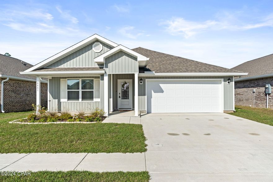 You're invited to one of Panama City's newest subdivisions - Liberty. Don't miss all of the benefits that the Cali floorpan has to offer. Space abounds with 4 bedrooms, 2 full bathrooms and 1,852 sqft. An oversized center island with laminate countertops and large pantry in the kitchen overlook the open concept living/dining rooms and offer the perfect space to entertain family and quests. The Primary suite comes with a large walk in closet, garden tub and separate shower in the bathroom. 3 other guest rooms and a full bath complete the home. The entertaining continues outside with front and back covered porches and a sizable fenced-in backyard that faces the conservation area and guaranteeing privacy. Home does come with a 10-year builder warranty. Liberty is conveniently located off Star Avenue near 231. Home is just Located just minutes away from Tyndall Airforce Base, hospitals, shopping, restaurants, and more. This lifestyle community, offers a 7,500 square foot community center with full gym, wellness rooms, water wonderland with resort style pool, splash pads, and an outdoor grilling/kitchen area. All information and measurements are approximate. Washer and Dryer do not convey.