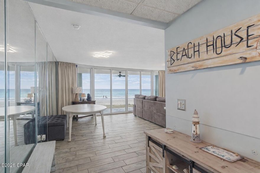 This beautiful 2-bedroom, 2-bathroom condo at Long Beach Resort is perfect for investors, vacation homeowners, or those looking for a primary residence. Located on the first floor, this gulf-front unit has been tastefully remodeled. The expansive balcony, accessible from both bedrooms and the living area, offers breathtaking, uninterrupted views of the emerald-green waters of the Gulf of Mexico. Situated within the gated and secure Long Beach Resort in the highly desirable Panama City Beach area, this property is surrounded by a variety of shopping and dining options. The resort boasts impressive amenities, including 1,400 feet of private beachfront, three pools (highlighted by a lushly landscaped lagoon-style pool), three whirlpools, a well-equipped fitness center, a poolside bar and grill, self-serve BBQ grills, beach services, and chair rentals. Whether you're looking for a smart rental investment or a relaxing personal getaway, this property has everything to make your vision a reality. *Please note, all information is approximate and should be independently verified by buyers if necessary.*