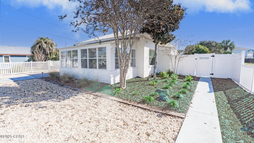 Welcome to Casita Castor - Your Beachside Paradise in Bid-A-Wee Beach!
Discover the charm of this beautifully renovated 3-bedroom, 1-bath cottage, located just 100 steps from the private, gated Bid-A-Wee Beach. With five exclusive beach access points, this home offers the perfect blend of coastal living and modern convenience.
Key Features: Completely Renovated: Taken down to the studs in 2023/2024, this home boasts updated electrical and plumbing systems, a gas tankless water heater (2023), a newer HVAC system (2020), and a durable metal roof (2018). Move-in ready and designed for peace of mind! Spacious Lot: Situated on a generous 60' x 150' lot, the property offers endless possibilities. Add a master bath, carriage house, or even a pool - the choice is yours! (Ask about approved drawings for potential additions.)Flexible Layout: The back room, currently used as a storage area; but, can easily be transformed into a cozy bunk room for a third bedroom.
Outdoor Privacy: Enjoy the newly installed white vinyl fence (2024) that creates a private backyard oasis.
Coastal Comforts: Fully furnished and rental-ready, Casita Castor is perfect for weekly rentals or as your personal beach retreat. Start your mornings with coffee in the sunroom and end your evenings watching breathtaking sunsets.
Prime Location:
•Pier Park, Top Golf, and Dolly Parton's Pirate Adventure: Less than 2 miles away
•Scenic 30A: Just 9 miles away
•Golf cart-friendly area with easy access to the best of Panama City Beach
Bid-A-Wee Beach is a hidden gem with no HOA, offering a serene and private coastal lifestyle. Don't miss the opportunity to own this stunning beach cottage at 603 Argonaut Street. Schedule your showing today and make Casita Castor your new favorite place to be! Ask your Realtor for a list of all the upgrades .