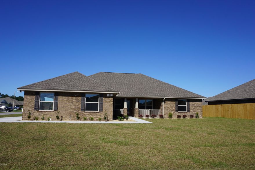 Minutes From Mall This Fine Built Home by locally renowned builder is split 4 bedroom 2.5 bath 3 car garage all brick home that offers master bath with his & hers double shower with Rain maker (3 shower heads) and shower seats on both ends, walk in closet. The kitchen is a dream with all wood cabinets, pantry, solid surface counter tops, and stainless steel appliances. There are cabinets in the laundry room. Living room with and electric fire place and crown molding. Home comes with a security system and generator ready electrical outlet with cord. Outdoors there is front porch, an enclosed screen patio in back, outside shower and sprinkler system. Home is built to 140 MPH wind code. Located at Bylsma Manor Estates with many new homes already built. waiting for you to tour today. Ask Ask about No Money Down, No Closing Cost. If important measurements should be verified