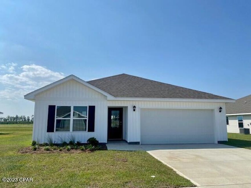 Liberty neighborhood is conveniently located in beautiful Panama City off of Star Avenue near 231.Located just 25 minutes from Tyndall Airforce Base, 20 minutes to hospitals, and less than 15 minutes to shopping, restaurants, and grocery stores you will be amazed at the convenience once you enter the winding entrance to this beautiful sanctuary. Liberty, D.R. Horton's premier new lifestyle community, offers a 7500 square foot community center with full gym, wellness rooms and much more. Additionally, behind the community center is a water wonderland with resort style pool, splash pads, and an outdoor grilling kitchen with seating. Just when you thought it could not offer more, there are sidewalks, ponds, fountains, and conservation areas throughout this beautiful neighborhood full of nature.
Upon entering the Aldridge floorplan you immediately notice the bright entry way afforded by the prairie door. This 3 bedroom 2 bath, 1272 square foot home is an open floorplan. The primary bedroom and bathroom are located off the entry at the front of the home. The primary bathroom has double sink vanity, large shower, and a huge closet. Proceed down the entry hallway passing the laundry area as you enter into the kitchen, dining, and family area. The kitchen offers either a peninsula or island with space for bar seating. On the opposite side of the home from the primary bedroom upfront, there are two spacious secondary bedrooms separated by another bathroom making this home a true split floorplan. The 4 sided vinyl exterior home sits on an oversized lot, sodded on 4 sides, with an inviting patio area allowing you to enjoy grilling outside with family and friends.