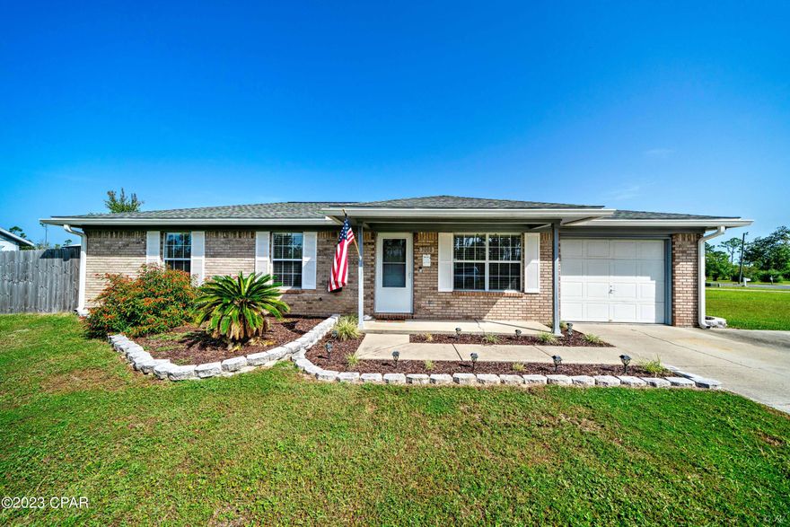 CURRENTLY UNDER CONTRACT, SELLER WILL CONSIDER BACKUP OFFERS || OCCUPIED. MUST HAVE AN APPOINTMENT. Beautiful move-in ready 3 bedroom, 1 bathroom  brick home in Sandy Creek Ranch and Country Club! Enjoy a well kept space on an OVERSIZED CORNER lot. The front entrance features well-kept landscaping. The living space, dining, kitchen, and hallway features pristine ceramic tile. Beautiful white cabinets and dark granite countertops elevate the kitchen space. The bathroom features a shower/tub combo, tile surround, white cabinetry, and access to the primary bedroom. Access to the garage is in the kitchen. Make your way to the outdoor oasis through the garage. The backyard patio is waiting for your touch of decor and furniture! Enjoy the peace and quiet of the Sandy Creek subdivision on this .35 acre lot and shaded deck! LOW HOA fee. Double gates on the fence provide the ultimate convenience of extra parking or storing a boat and more. The one car garage is perfect for keeping your car cool or use for storage! Don't miss out.