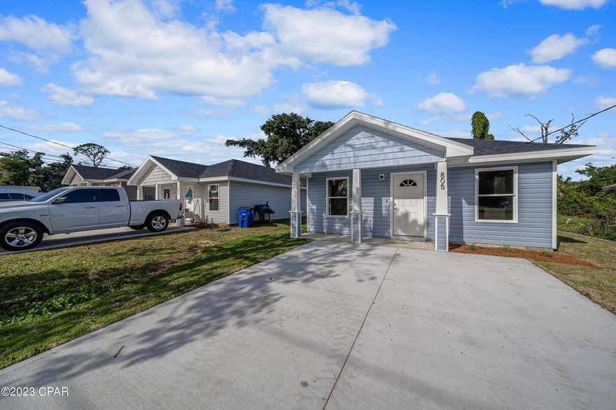 CURRENTLY UNDER CONTRACT, SELLER WILL CONSIDER BACKUP OFFERS'   Age, sg ft, lot and room sizes are approximate.  New construction with 3 Bedrooms and 2 Baths.  Walk-in closet in Master Bedroom and another in the Master Bath.  Laundry Room, Pantry and Stainless steel appliances in the kitchen.  This house will fit in the Re-House Bay program with the City of Panama City and the County for qualified buyers.  Call your Realtor for more details.  Home is finished and ready for the new buyer.   According to PC Code Enforcement, the house next door will be demolished.   Seller will do some participation in Buyer's closing costs.