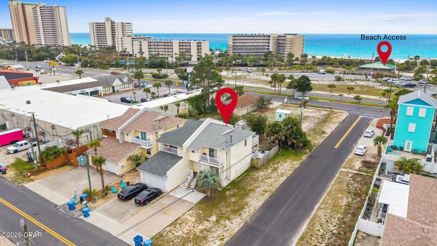 Opportunity meets location with this three bedroom coastal townhouse ideally positioned just steps from the shoreline in the heart of east Panama City Beach. Situated directly across from the public beach access at Rick Seltzer Park, this property offers the kind of convenience and rental appeal that today's buyers and investors are searching for.

Whether you're looking for a vacation getaway, income-producing short-term rental, or full-time residence, this versatile property delivers. The interior features a bright, open layout designed for relaxed coastal living, with updated finishes that create a welcoming, low-maintenance space for owners and guests alike. Step out onto the second-floor balcony and take in views of the Gulf--perfect for morning coffee or unwinding after a day at the beach.

What truly sets this property apart is the flexibility and long-term value. With no HOA, no flood insurance requirement, and no restrictions on short-term rentals, owners have the freedom to maximize income potential while keeping operating costs manageable. 

Notable improvements--including a new roof (2019), updated siding, Trex decking, PVC railings, and a new AC system installed in April 2023--provide peace of mind and added durability for years to come.

Located just minutes from the area's top dining, shopping, and entertainment, this property combines lifestyle, convenience, and investment potential in one compelling package.

Whether you're building your portfolio or securing your own place at the beach, this property offers the location, flexibility, and upside that make coastal investments worthwhile.