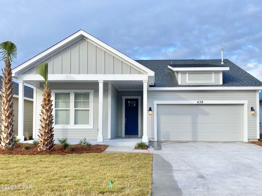 Samuel Taylor Homes showcases this Trigger floor plan with Coastal elevation. At 1643 sqft, this home features 3 bedrooms, 2 baths, and a 2-car garage. All homes are built above hurricane code with 2'x6' exterior wall framing, hurricane tie down rod and anchor system, architectural shingles and higher insulation ratings. Interior standard features include 9 and 10 foot ceilings, tile and carpeted floors, granite countertops, gas stove, microwave, dishwasher and garbage disposal. Flooring, tile, countertop and other upgrade options are available. This walkable community features playgrounds and the community is on the waterfront. Just minutes from shopping and the World's Most Beautiful Beaches, enjoy the best Panama City Beach has to offer. Residents enjoy priority access to the top-rated Breakfast Point Academy. Please visit the model home located at 206 Basin Bayou Drive for more information!