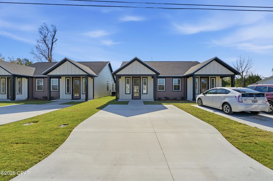 Welcome home to these brand new construction 3-bedroom, 2-bath duplex rentals. Units B, C & D are available now. Each unit features a stunning kitchen with granite countertops, stainless steel appliances, and a pantry, plus LVP flooring throughout (no carpet anywhere). The spacious primary suite offers a walk-in closet and a spa like bathroom with a large tiled shower and double sink vanity. All rooms are generously sized, and each unit includes a fully fenced backyard perfect for relaxing or pets (2 pets max, 60 lbs or less). Lawn care, internet, trash, and pest control are included in rent, making life easy and low-maintenance. Only 15 minutes to Tyndall AFB, 25 minutes to the Navy base and centrally located close to restaurants, shopping and more!