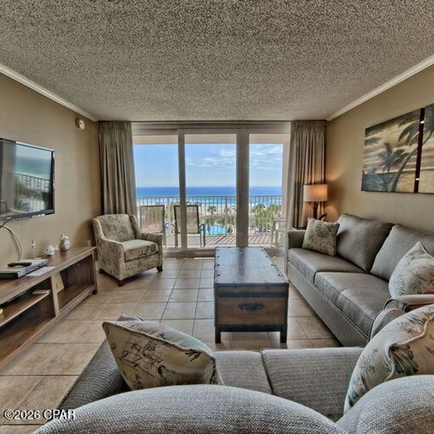 Dunes of Panama B406 is a beautiful 2 Bedroom, 2 Bath Condo with 1,050 sq ft of space to unwind, relax and enjoy direct Gulf views!  Beach front living awaits and it is ready to be utilized as a turnkey vacation rental or a second home. Currently on the UMB Vacations Rental Program and includes a set of beach chairs already paid in full for the season!  The Dunes of Panama Resort has 1500 linear feet of sugar white sand, 3 gulf front pools (one heated), four pickle ball courts, one tennis court, free WI-FI, DirecTV streaming, fitness room, shuffleboard, outdoor BBQ grills, Stingray's restaurant and gift shop and the Sneaky Tiki poolside. All Milestone report repairs are completed and ALL assessments have been paid! All dimensions and information herein are deemed reliable but should be verified by buyer.