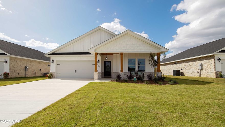 NEW CONSTRUCTION,. 9' ceilings throughout home. Custom upgraded finishes. Kitchen with large center island, custom wood cabinetry that extends to the ceiling, farmhouse sink, quartz countertops, upgraded backsplash, walk-in pantry, & upgraded stainless steel appliances. Crown molding in great room, dining room, and kitchen. Great Room features tray ceiling. Enter your primary suite bathroom through the beautiful barndoor, featuring a cultured marble double vanity, 5 ' garden tub with cultured marble trim, separate cultured marble shower with bench & spacious walk-in closet. Double doors lead out to your covered porch just off the Great Room making this home perfect for entertaining. Upgraded LVP flooring throughout. Enhanced living space with modern LED recessed lighting, exquisite upgraded lighting fixtures and ceiling fans, sleek hardware, and top-of-line faucets. EXTERIOR-Home is 90% Brick with board and batten Hardie board decorative siding on front of home. features a 2-car garage with epoxy garage floor. Yard is sodded and landscaped with sprinkler system on a separate irrigation meter. 6' privacy fence with gates to access the yard on both sides of the home. Measurements are approximate, if important to buyer please verify measurements.