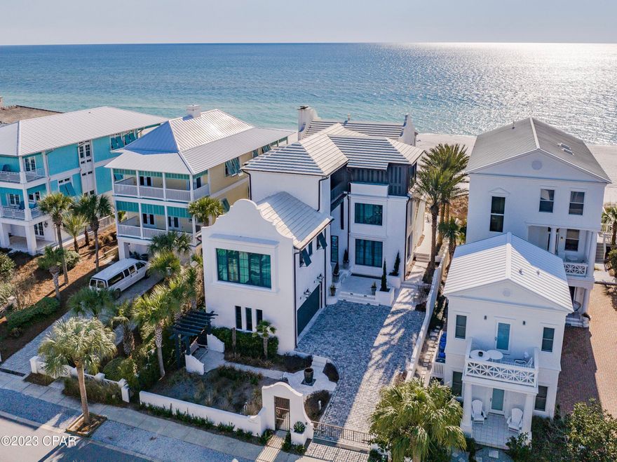 Though the phrase ''one-of-a-kind'' is often cavalierly tossed around, it definitely applies to this Carillon Beach gulf-front gem. Featuring rare, wholly unobstructed views of the gulf from the main floor and master BR enhanced by a gulf-front infinity pool and hot tub, this Smart-home masterpiece designed by A BOHEME boasts all the class, amenities, layout and furnishings you would expect. Stucco over block construction with custom German-made sliding doors spanning the entire expanse of the main living area and master BR and situated in the quiet, gated community of Carillon Beach, this waterfront home exudes elegance from every corner. If you are seeking a generational home away from the traffic hustle and bustle of 30A, this is it! Carillon boasts 3900 linear ft. of pristine just re-nourished, never-crowded sugary sand beach. Within the spacious 5369 HC sqft. are total of 4 BR and 6 baths with media room easily convertible to a 5th bedroom, if desired (as full bath attached). No detail or expense was spared in design and construction of this beach haven including, elevator, numerous Smart-home features, custom appliances and Venetian plaster in the master bedroom. Carillon Beach is a quaint, private, strategically situated and secluded community. The upscale shopping and restaurants of Rosemary Beach and 30AVENUE are but a 5 minute drive away. Carillon will never experience the heavy traffic associated with certain other high-end areas due to its being gated and buffered on the west by Lake Powell and the state park, allowing you to enjoy proximity to all of the many benefits of 30A with none of the burdens. Further, unlike several communities to the west, Carillon homes abutting the beachfront do enjoy direct access to the beach without having to navigate to a public walkover. And. . . golf carts are permitted in the community.