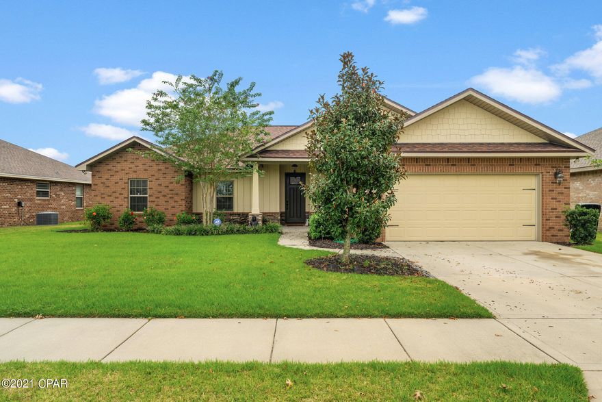 CURRENTLY UNDER CONTRACT,SELLER ACCEPTING BACKUP OFFERS. Beautiful Home in Cedar Park offering easy access to greater Panama City, Panama City Beach, and TAFB! All brick home offers open living space featuring the living room with 10Ft ceilings, dining room, kitchen with island, stainless appliances, master suite with tray ceiling, double vanity, separate shower and tub and walk-in closet. Other interior features include tile flooring, recessed lighting, custom cabinetry, and ceiling fans, window blinds. Home also features a 2 car garage, covered back porch, and sprinkler system, privacy fence and a fun backyard play set too.! Cedar Park features landscaped entrance, two parks, pavilion, playground, underground utilities, custom street lighting, and sidewalks.