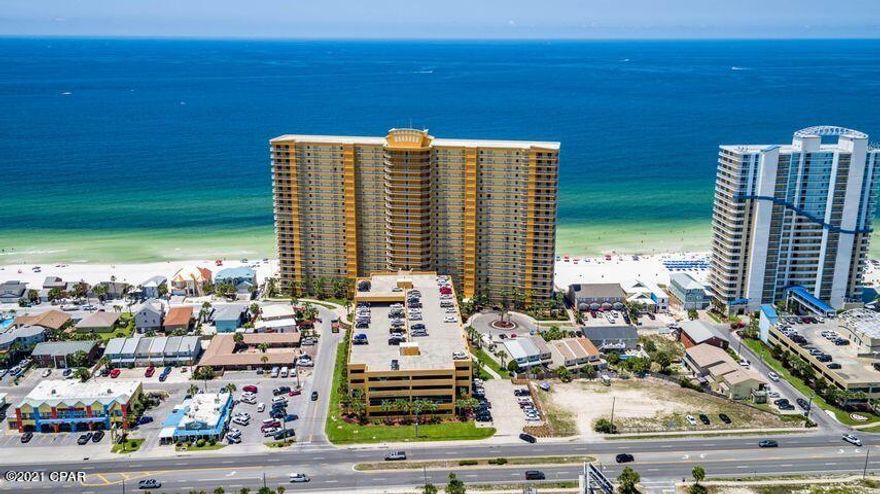 If you are looking for a quality built gulf front condo in a great location Treasure Island is just what you are looking for!  This highly desired condo is on the 9th floor with breath taking views of the gulf of Mexico.  This large 2 bedroom  floor plan boast 1370 heated and cooled square ft. and the Master Bedroom is on the water front. The unit has 9' ceilings through out.  This is the floor plan that has 2 bunk bed area in a hide away for sleeping children or extra guest.  This unit has not been rented but, these units are a highly productive rental property and stay booked through out the year.   This condo is being offered fully furnished with the exception of a short list of personal belongings.  The complex has a large heated pool, kiddy pool, gazebos, parking garage, 4 high speed elevators, a fitness room, an owners Lounge & game room. Owners are allowed pets. This is an absolute jewel of a condo! Treasure Island is conveniently located close to St. Andrews State Park, 4 Marinas on Grand Lagoon, and several of the best restaurants in Panama City beach area.