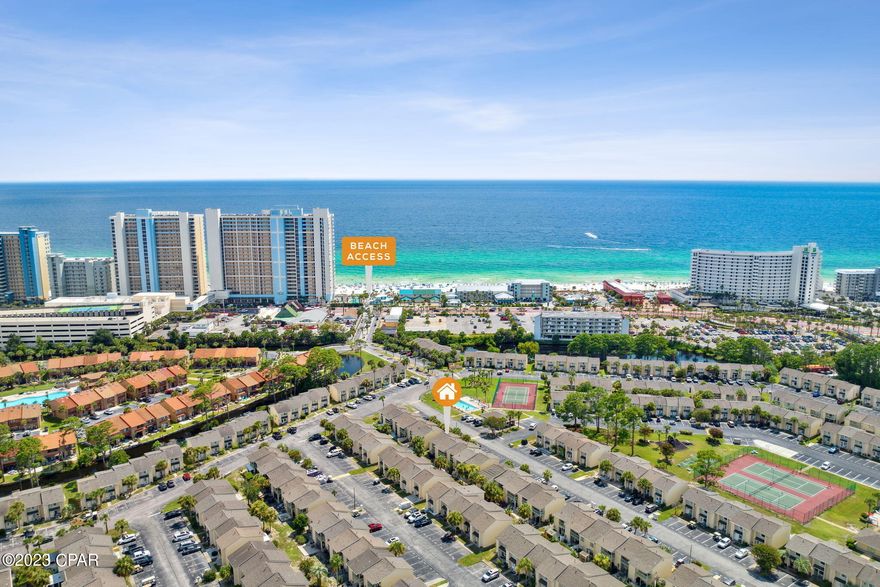 If you want to own a dream gateway in the middle of Panama City Beach, this is your opportunity. This end unit townhouse is just a 3 minutes walk to the most beautiful beaches has 2 bedrooms 1 1/2 bathrooms, fully furnished with a private laundry room, full kitchen with an updated appliances and plenty outdoor space for barbeque and relaxing time. Recently updated tankless water heater, inside AC unit, stainless steel appliances, new washer and dryer. Tile flooring on the first floor and carpet on second floor. Tennis court, exercise room and a nice refreshing pool located in front of your unit. Two designated parking spaces. Gulf Highlands Beach Resort has 11 pools (5 heated), 4 tennis courts (2 with lights for night play), playground for kids, 18-hole mini golf course and also dedicated area for shuffleboard. Private beach house with restaurant and pool located right on the beach. This beautiful complex has a low HOA fee which includes Wi-Fi, cable, pest control, termite bond, trash, ground keeping. Also, it is a gated community monitored by a property patrol. Great investment opportunity with short term rentals allowed. So, don't wait too long come check it out!!!