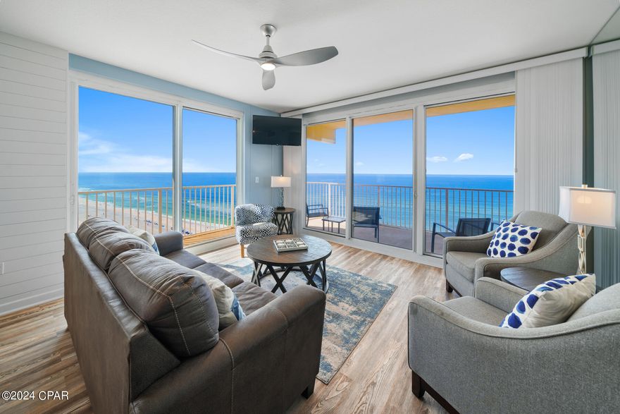 This is a RENTAL MACHINE with 2023 Total Rent over $90,000! Assigned parking space included, as well as exterior storage closet right outside the condo! Enjoy breathtaking views from this 3BR/3BA modern coastal CORNER condo with wrap-around balcony and awesome floor plan. Kitchen has been completely remodeled and an assigned parking space is included. From the Silestone quartz counter-tops in the kitchen with soft-close shaker cabinets with matching cabinets in the bathrooms and plush bedding in the bedrooms, the updates in this condo are NICE! Matching solid surfacing flooring is throughout the condo, updated fixtures, hardware, and new AC in 2021, this condo makes for a turn-key rental ready property with pending reservations, or your own 2nd home. Unlike most Shores of Panama condos, this unit has a balcony directly overlooking the beach! If you haven't considered Shores of Panama recently, do yourself a favor and take a look; landscaping on property looks great, massive pool, indoor pool and lots more amenities. This is one of the best, if not THE BEST, 3BR/3BA gulf front corner condos you'll find in Panama City Beach for the price!