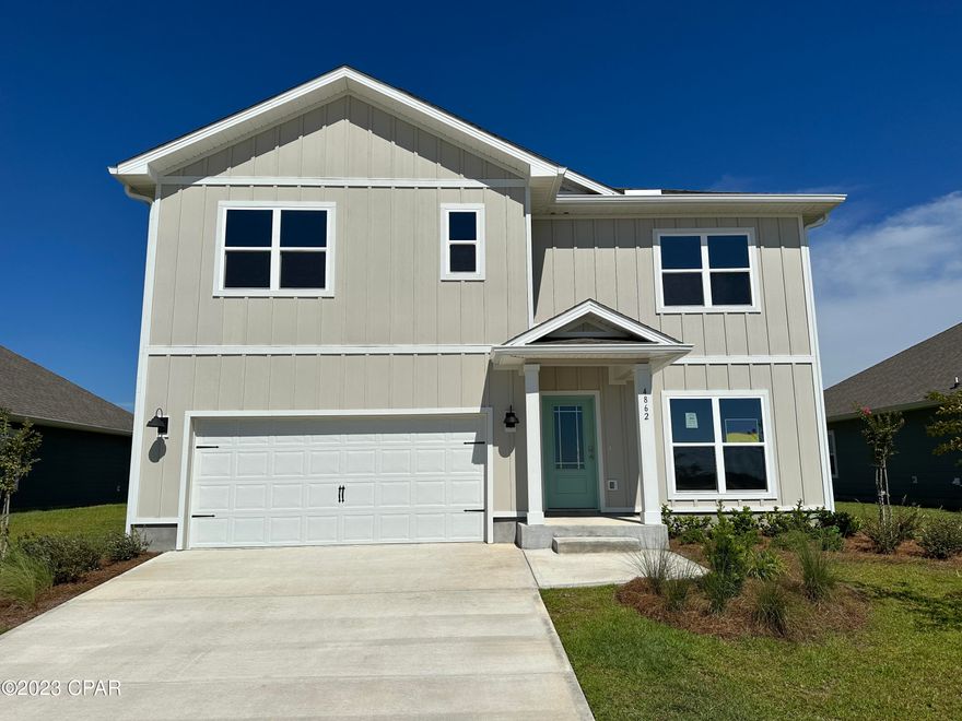 The Carol is an exceptional 5 bedroom, 3 bath home. As you enter this home, you will find an office to the right and garage to the left. Continuing down the entry way of the home, the kitchen will be directly to the right at the end of the entry way. The family room is open and spacious connected with the dining area leading to the back porch. Bedroom 2 is situated to the left right off the family room along with a bathroom situated across from the room. Upstairs you'll find a spacious bonus room, with bedroom 4 and 5 connected to it. Bath 3 down the hall to the right, also leads to bedroom 3. Upstairs you also have bedroom 1 with double vanity, walk in closet, and separate Garden tub and shower. Titus Park is in Panama City, Florida and is only minutes away from Tyndall Airforce Base! This large-scale multi-phase community is located off Highway 390 at Highway 231, centrally located for an abundance of shopping, restaurants, and great schools! Beautiful white sands beaches are just a short drive from your doorstep. Access the bay for fun and fishing by use of the public boat ramp only 3 miles away.  There will soon be a Publix shopping center across the street from the community entrance.  Titus Park highlights some of the most beautiful floorplans, which have amazing features.  We are building both our affordably priced Express Homes as well as our Traditional Series with upgraded finishes both inside and out. Contact a D.R. Horton Sales agent for more information on everything that Titus Park has to offer! This home comes standard with a Smart Home Technology package which includes a KwikSet keyless entry, Skybell doorbell, automated front porch lighting, an Echo Dot device, and Quolsys touch panel which can be integrated to control your lighting, thermostat, front door and so much more.

**Pictures may be of similar, but not necessarily of subject property, including exterior and interior colors.**