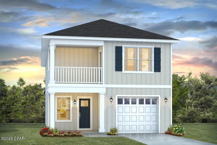 Welcome to the Monroe, a new home floor plan located at Chateau Nemours in Port St Joe, Florida. This floor plan features two stories with three bedrooms and two and a half bathrooms. The exterior of this home features a covered front porch on the main level and a covered balcony on the second level just off the primary bedroom.

Entering the foyer you are greeted with an open entry that leads to the grand living space with open concept design. The kitchen is open to the dining and living areas features a peninsula bar with space for seating. There is an appointed dining area that is surrounded with windows allowing for an abundance of natural light to filter through. Traditional 9' ceilings grace the living area which opens to the covered back porch where you can spend your mornings and evenings enjoying your coffee or beverage. The main level serves as the heart of the home with plenty of space and a powder room located just off the entry.

The stairs leading to the second level are accessible from the living area and lead to all three bedrooms. As you reach the second level you are met with a landing with laundry area and shared bathroom. Two bedrooms are located at the back of the home and have spacious closets. The Primary bedroom is located overlooking the front lawn and has a private ensuite bathroom. Two large closets are located in the primary bedroom and offer plenty of space for your wardrobe needs. The primary bathroom has the feel of a private oasis with a large soak tub and a separate shower. The dual sink vanity offers lower cabinetry for storage.

Enjoy a quiet evening with a charming view on your covered balcony located off the primary bedroom. Schedule an appointment and see Chateau Nemours today!