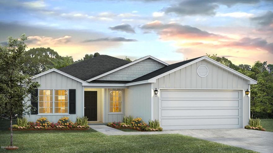 Brighton Oaks is the newest community under development in Panama City FL. The Alpine floor plan features 3 BR/2BA with two car garage. Standard features of this home include, light cabinetry, durable laminate countertops, vinyl flooring in common areas and carpet in the bedrooms. This home has an appointed dining room just off the foyer, a breakfast area and a galley style kitchen with standard appliances including stove, microwave and dishwasher. The large family room is open and spacious and leads to the large covered back patio. The master suite has a nice size bath with double sink vanity, large walk-in closet and a separate linen closet. This is also a Smart Home which is a standard package that includes, an Echo Dot device, Qolsys touch panel, and Kwikset Keyless Entry.