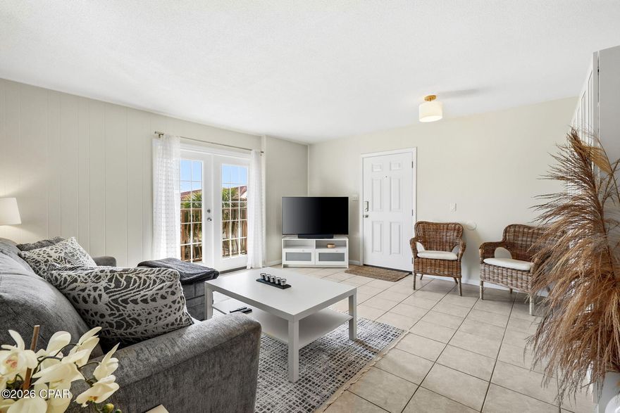 Relax and enjoy your quiet courtyard view from this second floor one bedroom condo in the Waterfront community of Landmark Condominiums. Updates include a fully remodeled bathroom with walk in shower, kitchen cabinets, countertops and appliances. Fully furnished and move in ready! Experience easy living with access to two pools, a dock, private beach, fitness room and clubhouse with a pavilion. Contact an agent today to schedule a tour.