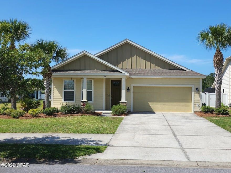 This home is located in the very popular community of Breakfast Point, which is ideally located close to the beaches, restaurants, Breakfast Point Academy, and great shopping. This 3 bedroom 2 bath home is situated on a pond where you can enjoy the all natural surroundings from the oversized screened in back porch. The spacious open living space invites you in with tons of natural light and relaxing views of the lawn and tranquil pond. The kitchen/dining space features granite countertops, a beautiful backsplash , an oversized island with breakfast bar, gas stove, ample cabinet space, and French doors that open up to the back porch. The Master Bedroom also has a relaxing view of the pond and back.This home also features vinyl plank flooring In the main living areas.