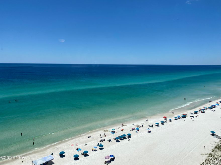 CURRENTLY UNDER CONTRACT, SELLER ACCEPTING BACKUP OFFERS

Breathtaking views from this 2 bedroom/2 bath Penthouse level unit on the end of the South wing.   Decorated in fun bright, beachy colors and decor, the unit features an updated kitchen with granite countertops and is fully furnished for your immediate enjoyment.  The master bedroom on the second level has its own balcony and offers a stunning view of the beach, Gulf and the village of Carillon, as well as a view of Lake Powell.   The adjoining master bath has been updated with a new tub/shower with a beautifully tiled surround.  The guest bedroom has a large picture window overlooking the beach and Gulf of Mexico.   Also updated with another beautifully tiled shower is the guest bathroom.   Wood The adjoining master bath has been updated with a new tub/shower with a beautifully tiled surround.  The guest bedroom has a large picture window overlooking the beach and Gulf of Mexico.   Also updated with another beautifully tiled shower is the guest bathroom.   Wood Crown Molding throughout unit.  Downstairs is the half bath and laundry with a stack washer/dryer.  There are some items excluded from the sale  and a list is attached in the documents section.  Pinnacle Port Resort is situated on a 25+ acre site within a beautiful gated community having over ¼ mile of beach frontage!  The complex has lots of amenities including two swimming pools, tennis courts sauna/steam room, fitness room, its own private freshwater dock with boat slips boat launch and wi-fi.   Please note that the Association fees include electricity for heating, cooling and hot water.  The owner pays a small electricity bill for lighting and appliances only.