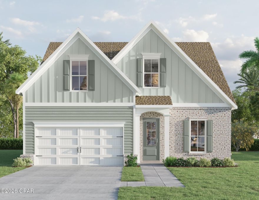 Welcome to King's Landing, an exclusive waterfront community featuring 39 homesites nestled in the desirable King's Point area of Lynn Haven.  The Riverside is a stunning new construction floorplan by Traton Homes, offering a spacious two-story layout designed for modern family living. The Riverside features 5 bedrooms, 3 baths and a 2 car garage. The kitchen features quartz countertops, stainless appliances, a large island, and a walk-in pantry, while the open main level seamlessly connects the dining and family room. A dedicated home office provides the perfect space for remote work or study.
Upstairs, the owner's suite boasts a walk-in closet, double-bowl vanity, walk-in shower, and private toilet closet. The home includes many upgrades, including a covered back porch! Residents will enjoy access to the community pool and cabana, perfect for relaxing with neighbors. King's Landing combines comfortable coastal living with convenient access to the water, local shopping, dining and recreation.  Come experience the quality craftmanship and attention to detail that Traton Homes has delivered for over 55 years. Move in ready in late November - early December!