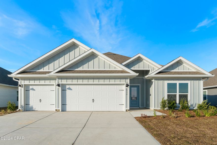 The Destin is a single story detached home that is in the highly desirable community of Titus Park. The Destin is a one-story, four-bedroom, three-bathroom, three-car garage floorplan. As you enter this home you are covered by a small front porch and walk into a foyer. The home's first two guest bedrooms and one guest bathroom are off of the foyer. If entering through the garage, you will walk directly into the laundry room and then into the home's kitchen and living room area. The kitchen has granite countertops and Whirlpool Stainless steel appliances. Towards the back of the home are the third guest bedroom, guest bathroom, and main first bedroom. A standard Smart Home package includes a KwikSet keyless entry, Skybell doorbell, automated front porch lighting, an Echo Dot device, and Quolsys touch panel which can be integrated to control your lighting, thermostat, front door and so much more. Titus Park is located in Panama City, Florida and only minutes away from Tyndall Air Force Base! This large scale, multi-phase community is centrally located off Highway 390 and just north of Highway 231 and is surrounded by a multitude of shopping centers, restaurants, and is only minutes from the North Bay and St. Andrew's Beaches.