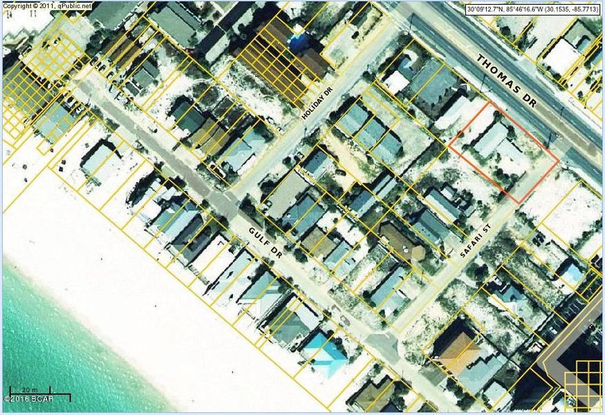 UNDER CONTRACT: Seller accepting backup offers. Development opportunity! Zoned SR-2, Seasonal Resort this lot has 100 Road Frontage Feet on the SOUTH side of Thomas Dr - this can be a great opportunity to build vacation rentals or other mixed use concept. Just 1 block from the Gulf of Mexico. The current building is currently a family residence - but highest and best use may be to build the typical 3-story FL Cottage homes with potential views to the Gulf from the backside of the home or some other commercial venture. SR-2 allows for multi-family,  mixed residential and commercial use.