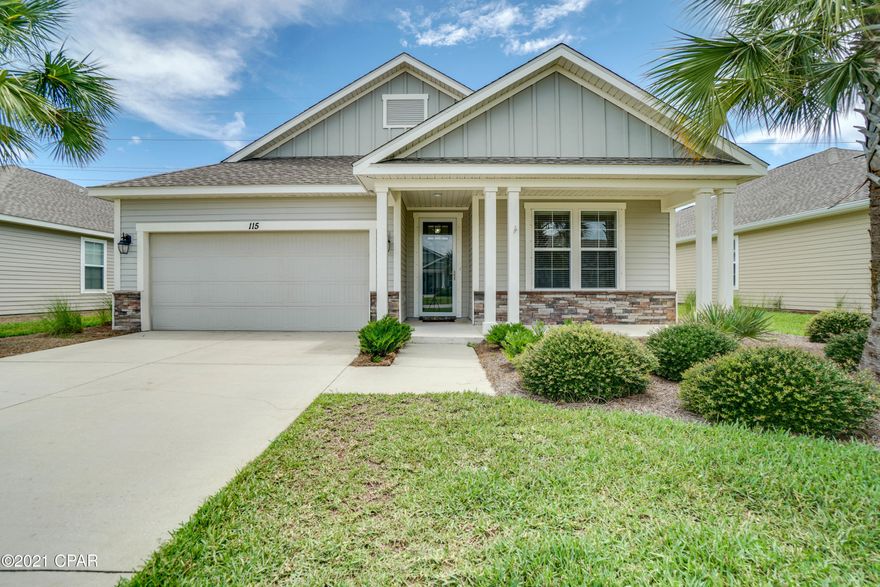 Check out this gorgeous 3 bedroom, 2 bath home located in the highly desirable Whisper Dunes community. This community is conveniently located on the west end of Panama City Beach only 5 miles from Pier Park. It is perfect for those who want the benefit of having access to a pool without the daily up keep and offers nice sidewalks for those who like to run or walk. This particular home was the model home for the community and features many upgrades offered by Samuel Taylor Homes. The exterior features a fully fenced in yard with sprinkler system, a nice covered patio with ninja coating, an extended patio that is perfect for grilling, a 2 car garage, and a nice covered front porch, plus more. The interior features a great open floor plan that is perfect for entertaining guests. The kitchen features granite tops, custom wood cabinets with crown molding, a huge island/breakfast bar, stainless steel appliances, and a nice size dining area. The laundry room is off the kitchen away from the bedrooms so that you can do laundry any time of day or night and features a good size pantry. The master bedroom offers plenty of space, a walk in closet as well as a beautiful en suite bath with double sink, granite tops, and large walk in, tiled shower. The entry way to the home features a little nook for coats or a nice console table as well as a large closet for all your storing needs. If closet space is an issue this home is sure to meet your needs. Call your Realtor today to see this great home.