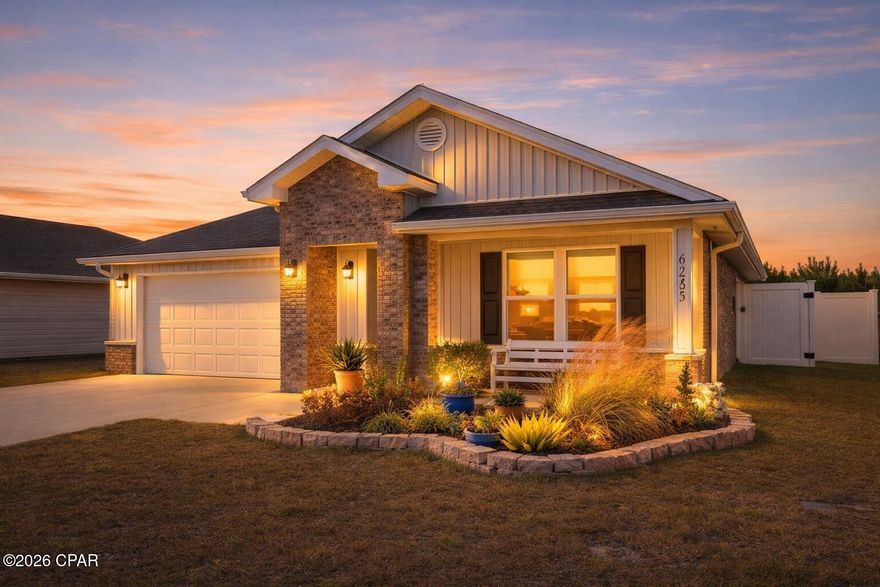 Single-story 2023 construction • Brick exterior • Fenced yard with conservation buffer • Flood Zone X • Liberty Community

This single-story 4-bedroom, 2-bath residence in Panama City features 2023 construction, a brick exterior, and a fenced backyard with a rear conservation buffer. Located within the Liberty community, the home sits on a Flood Zone X lot and benefits from limited rear development.

Brick construction distinguishes this property within Liberty, as brick was offered in earlier phases and is no longer standard in current builds. The exterior supports long-term durability and reduced maintenance compared to siding-based alternatives.

The interior includes approximately 1,867 square feet of heated and cooled living space arranged on one level. The open-concept layout connects the kitchen, dining, and living areas around a central island. Vinyl flooring spans the main living areas, with carpeted bedrooms. 

The primary bedroom is located toward the rear of the home, while three additional bedrooms offer flexibility for guest rooms, an office, or hobbies. Kitchen and bathroom finishes remain original to the 2023 build, offering a clean, move-in-ready foundation with the option to personalize.

Outdoor living includes a screened lanai that opens to a vinyl-fenced backyard. Beyond the fence line, the conservation area enhances separation from rear neighbors. The attached two-car garage provides parking and storage.

System features include a 2023 shingle roof, central heating and cooling, and a water heater installed at the time of construction. A video walkthrough and floor plan are available.

The Liberty community offers a comprehensive amenity package, including an amenity center, fitness facilities, two pools, a splash pad, two playgrounds, basketball and pickleball courts, an outdoor kitchen and pavilion, and community mailbox stations. HOA-managed common areas support a connected yet low-maintenance lifestyle.

Location adds another layer of appeal. Liberty is situated along a well-established Panama City corridor with convenient access to shopping, local dining, sports parks, major healthcare providers, and everyday services. Tyndall Air Force Base, Panama City Beach, Mexico Beach, and Northwest Florida Beaches International Airport are all within reasonable driving distance. Private showings are available to evaluate layout, condition, and location.