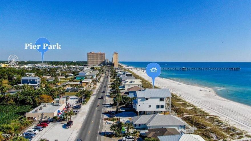 A newly constructed beachfront dream home comes fully furnished and income-producing ready! Home is 3,300 sq.ft. has 6-bedrooms, 6.5-bathrooms, a private pool, a private beachfront boardwalk, and serene ocean views. This 3 story home features 2nd-floor open concept kitchen, dining, and living area.  The open concept area features a walkout balcony where you can spend your evenings taking in the most beautiful sunsets you have ever seen. Also located on this floor are two additional bedrooms, one bunk room featuring a queen over queen + twin over twin (sleeps 6) and then a King bedroom.  On the beachside of the third floor are two king master bedrooms, each has its own en-suite bathrooms. On the street, the side is another king bedroom as well. Close to Pier Park shopping and dining. Bed Layout:
1st Floor- Sleeps 2 queen sleeper sofa

2nd Floor - Sleeps 8 twin over twin bunk & queen over queen bunk, street view king bedroom, street view.

3rd Floor - Sleeps 8 queen over king bunk, street view,king bedroom, ocean view, king bedroom, ocean view